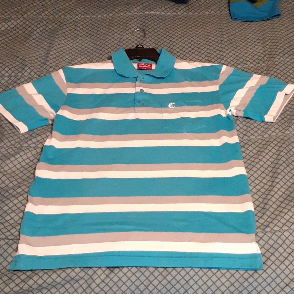 NEW Mens Small Blue Striped Polo 🧍‍♂️